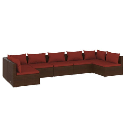 Garden Lounge Set Brown PE rattan, powder-coated steel, plastic