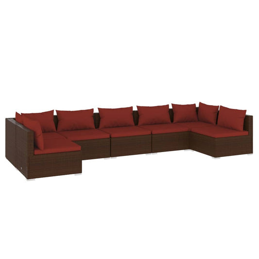 Garden Lounge Set Brown PE rattan, powder-coated steel, plastic