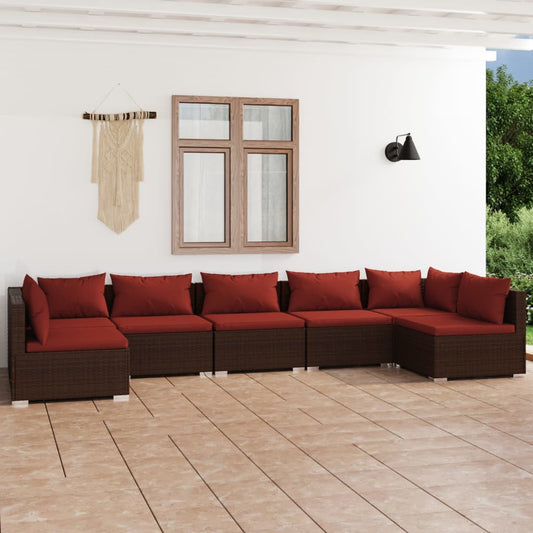Garden Lounge Set Brown PE rattan, powder-coated steel, plastic