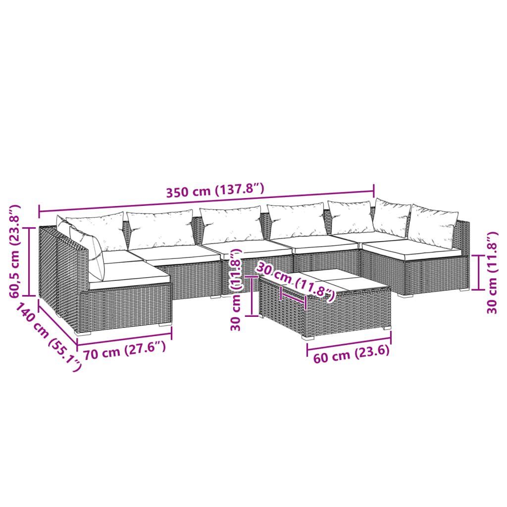 Garden Lounge Set Brown PE rattan Large Garden Lounge Set