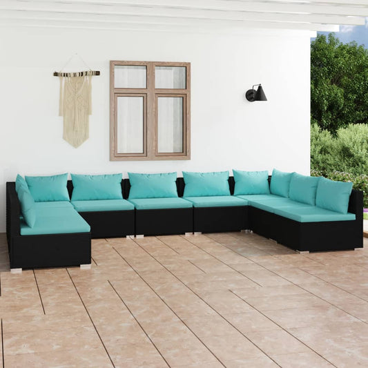 Garden Lounge Set Black, Water Blue