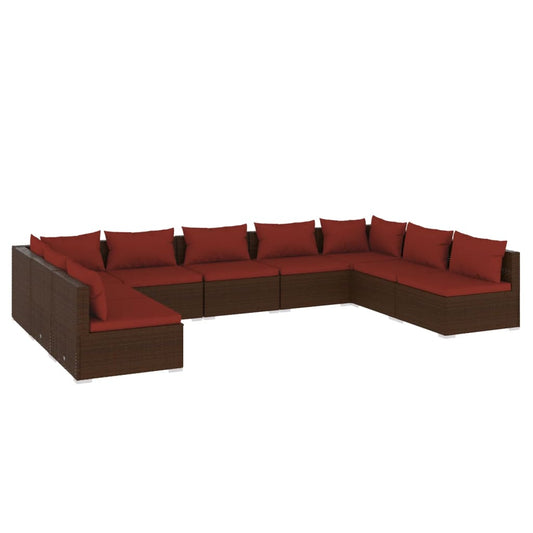 Garden Lounge Set Brown PE rattan, powder-coated steel, fabric
