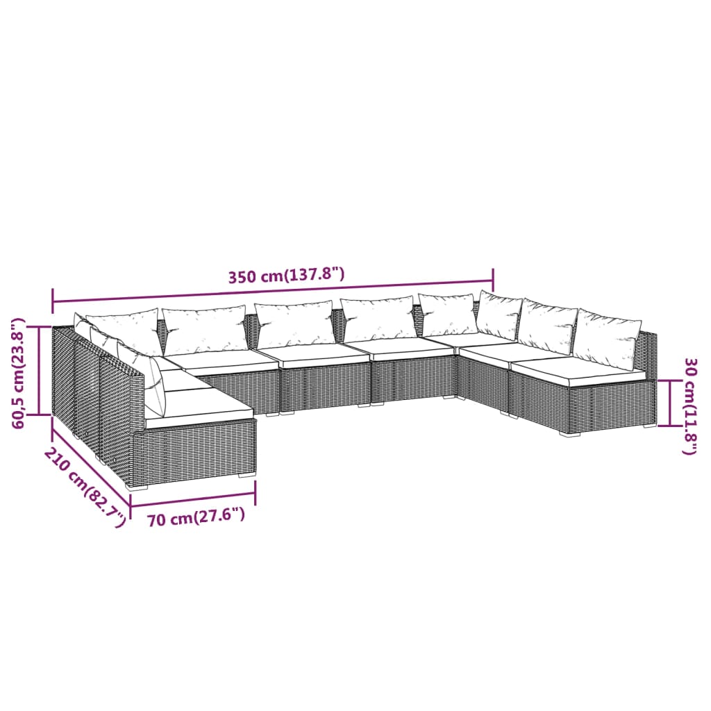 Garden Lounge Set Brown PE rattan, powder-coated steel, fabric