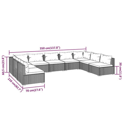 Garden Lounge Set Brown PE rattan, powder-coated steel, fabric