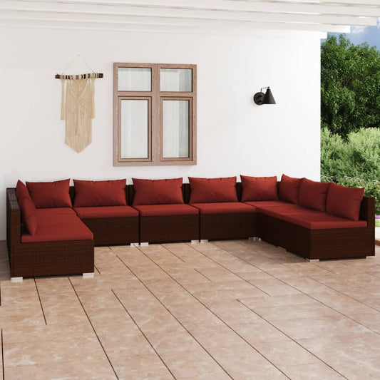 Garden Lounge Set Brown PE rattan, powder-coated steel, fabric