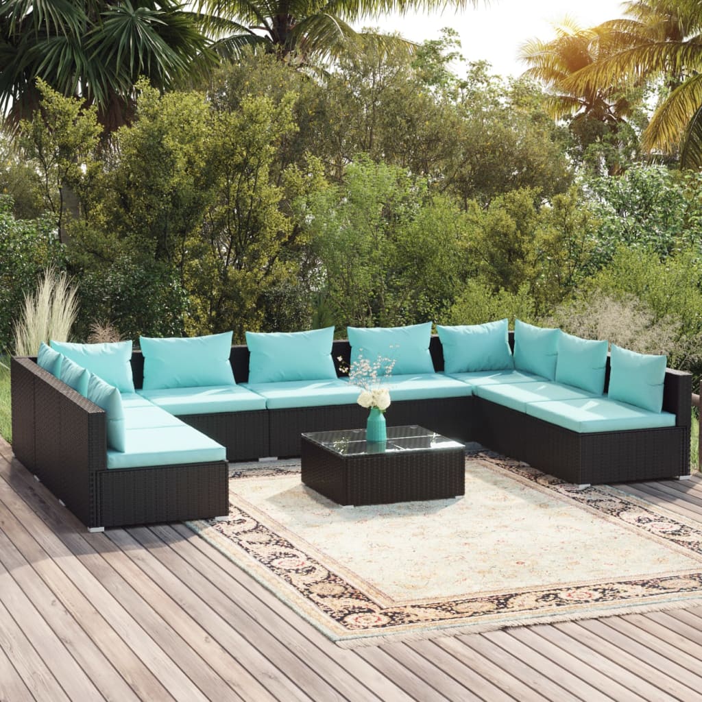Garden Lounge Set Black, Water Blue