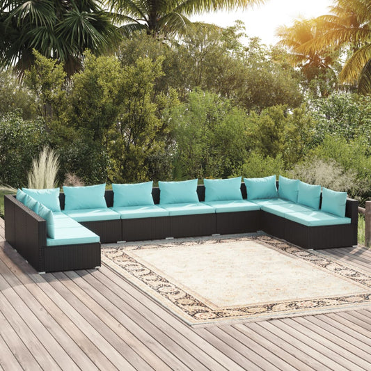 Garden Lounge Set Black PE Rattan Large Modular