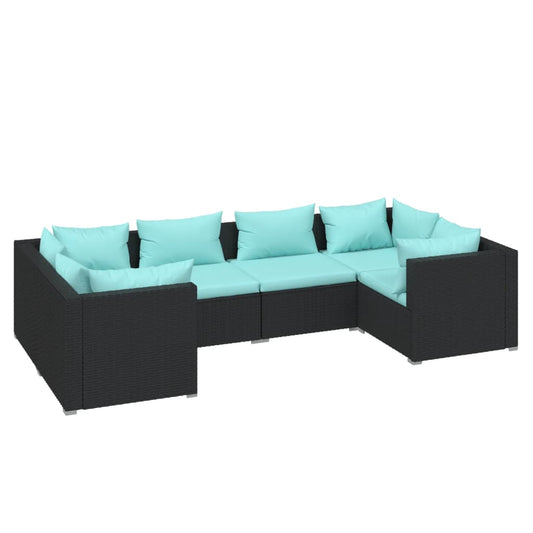 Garden Lounge Set Black, Water blue PE rattan, Powder-coated steel