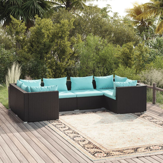 Garden Lounge Set Black, Water blue PE rattan, Powder-coated steel
