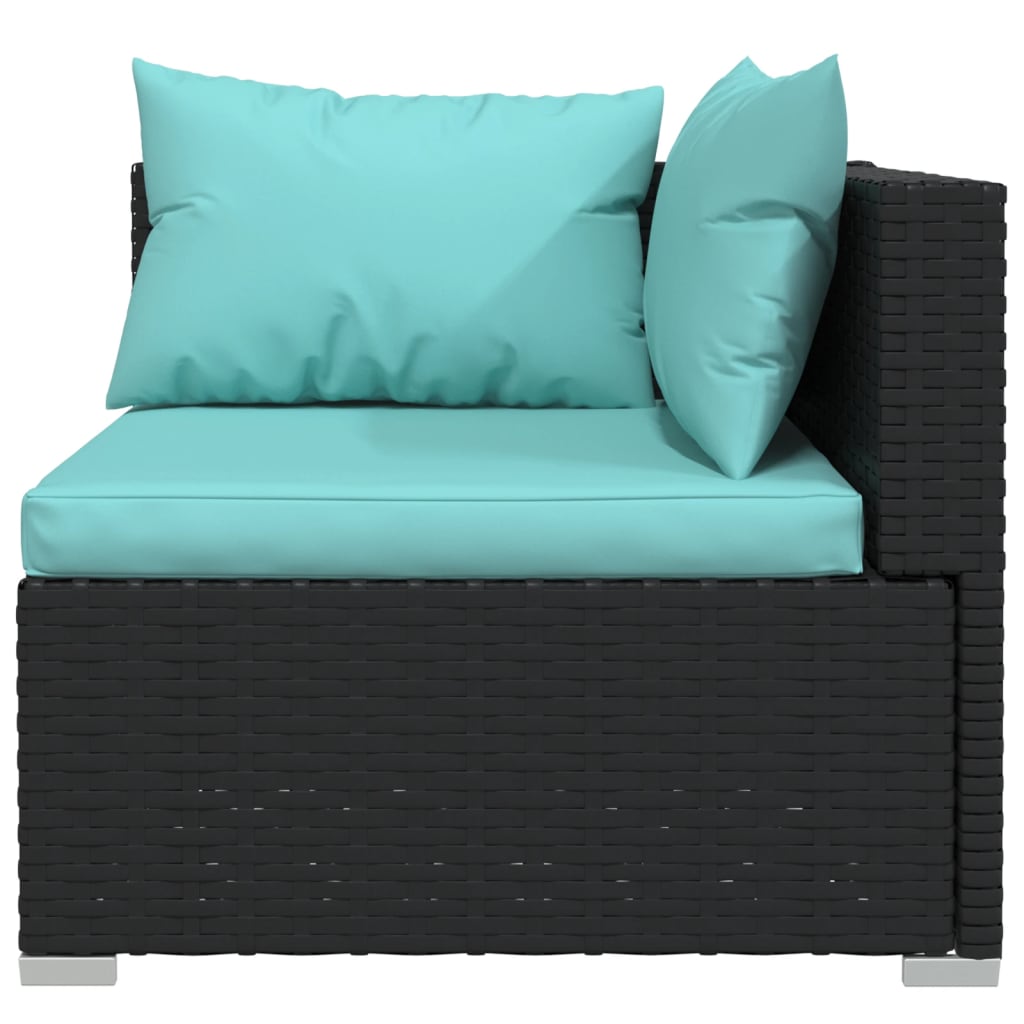 Garden Lounge Set Black PE rattan, powder-coated steel, fabric