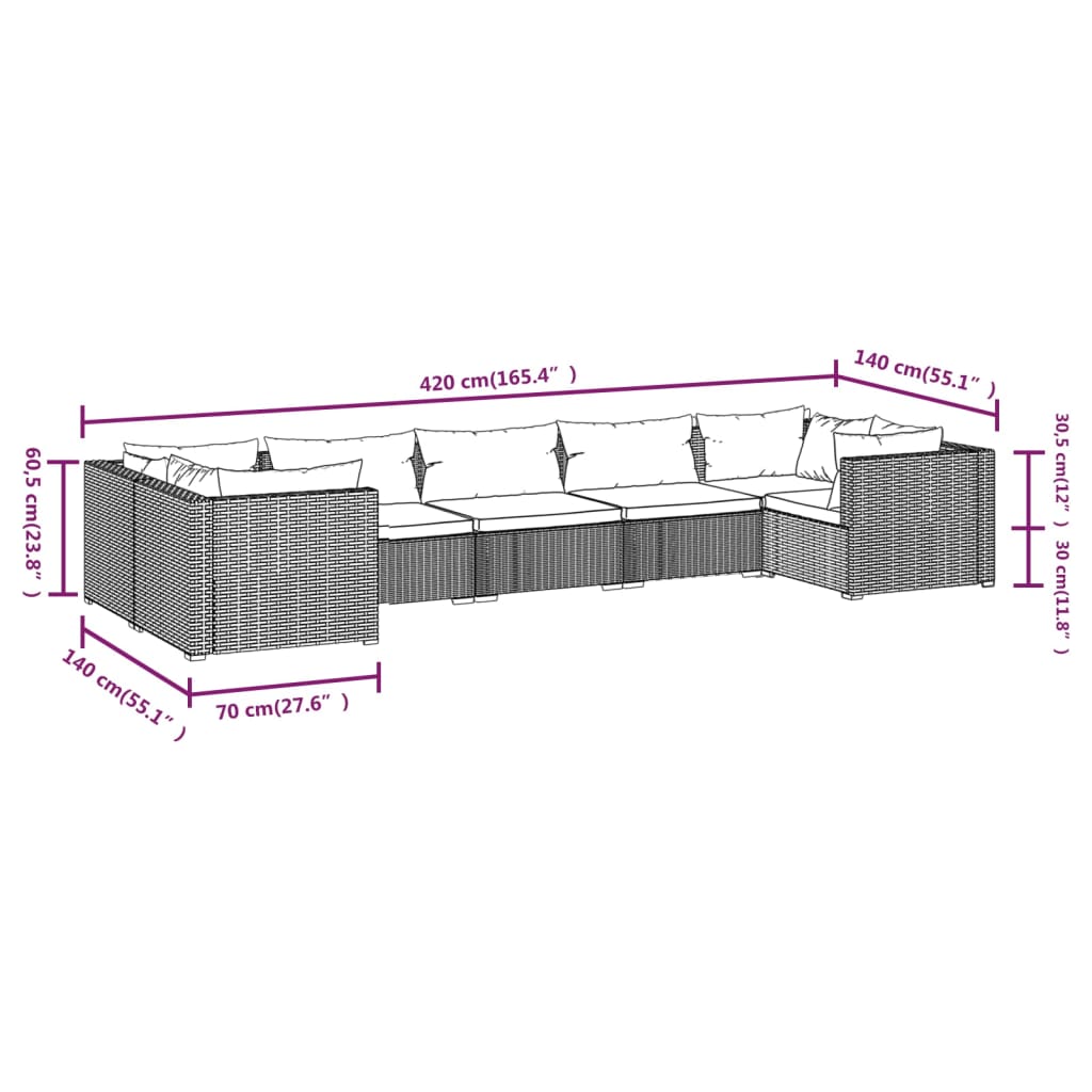 Garden Lounge Set Black PE rattan, powder-coated steel, fabric