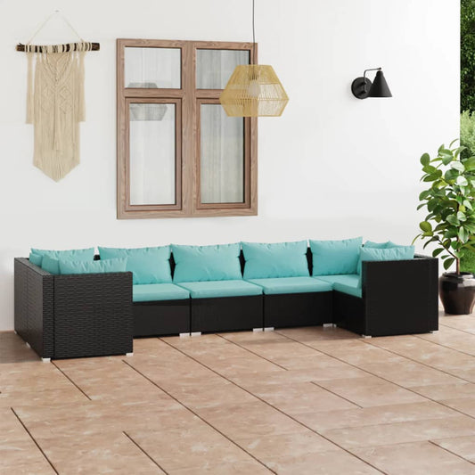 Garden Lounge Set Black PE rattan, powder-coated steel, fabric