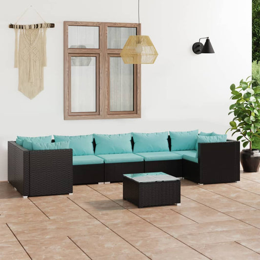 Garden Lounge Set Black and Water Blue