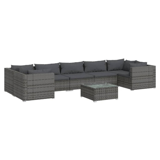Garden Lounge Set Grey PE rattan, powder-coated steel, plastic, glass