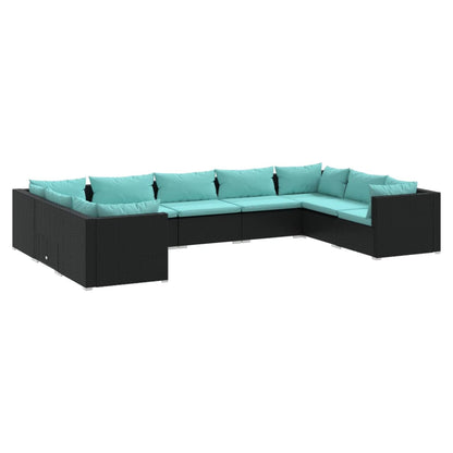 Garden Lounge Set Black, Water blue