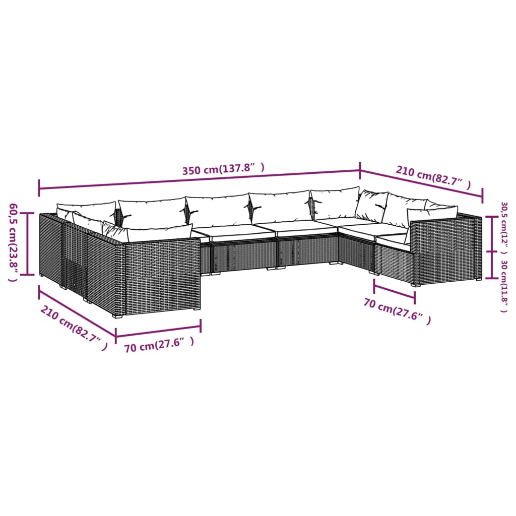 Garden Lounge Set Black, Water blue