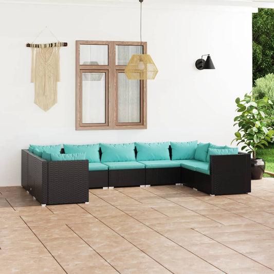 Garden Lounge Set Black, Water blue