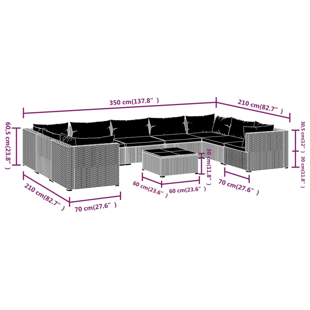 Garden Lounge Set Black, Water blue