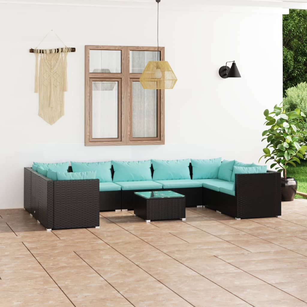 Garden Lounge Set Black, Water blue