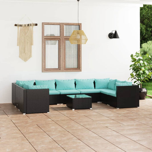 Garden Lounge Set Black, Water blue