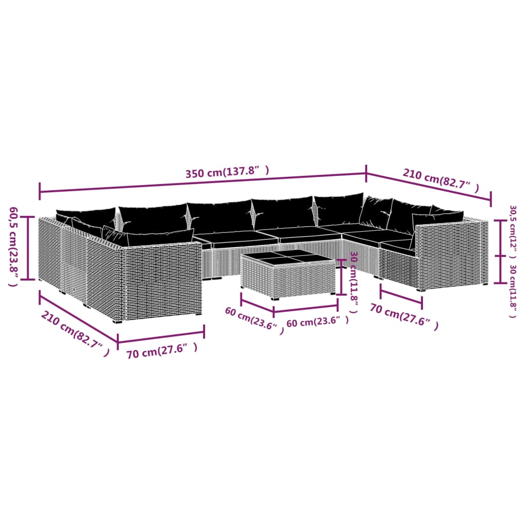Garden Lounge Set Grey PE rattan Large Modular