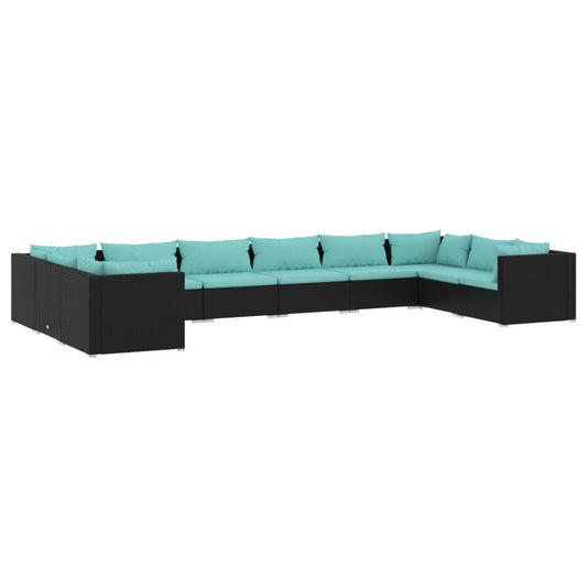 Garden Lounge Set Black PE rattan Large Modular