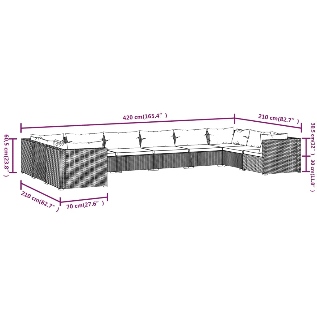 Garden Lounge Set Black PE rattan Large Modular