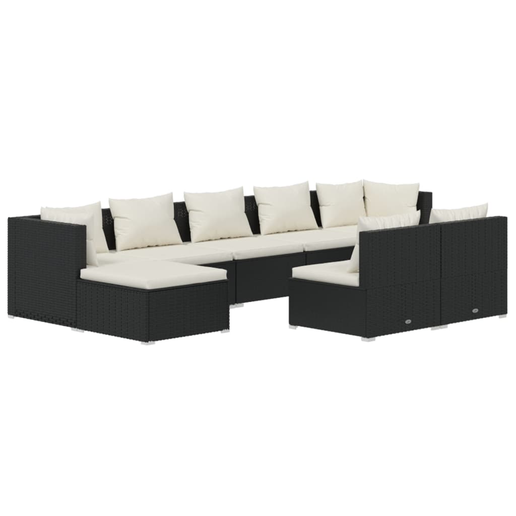 Garden Lounge Set Black PE rattan, powder-coated steel, plastic