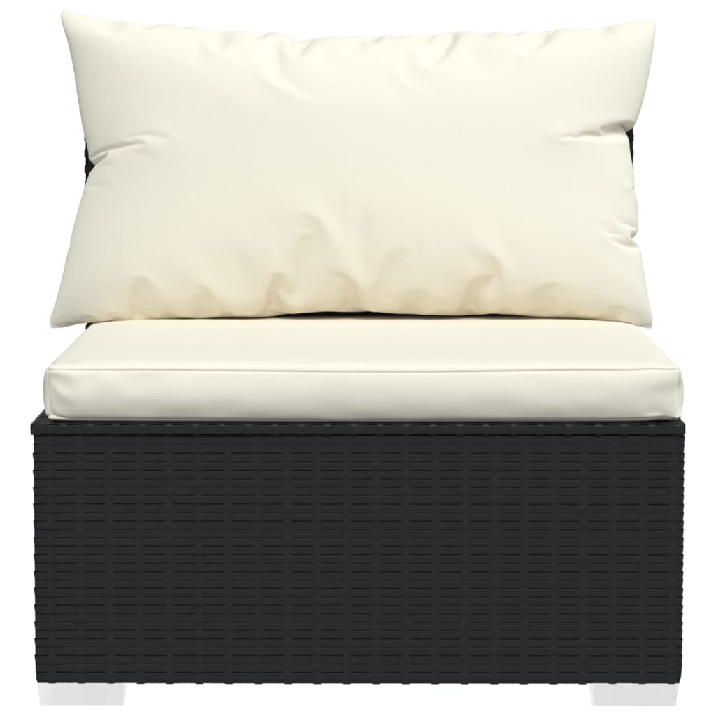Garden Lounge Set Black PE rattan, powder-coated steel, plastic