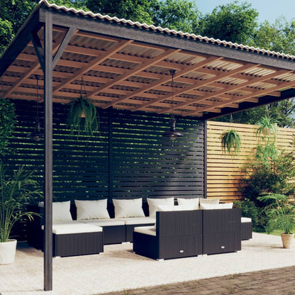 Garden Lounge Set Black PE rattan, powder-coated steel, plastic