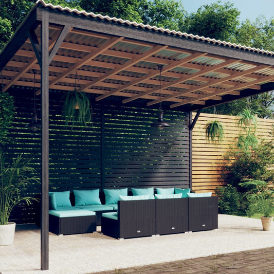 Garden Lounge Set Black PE rattan, powder-coated steel, plastic