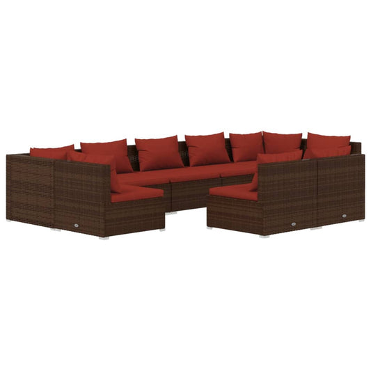 Garden Lounge Set Brown PE rattan, powder-coated steel, plastic