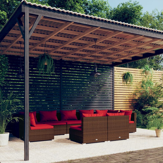 Garden Lounge Set Brown PE rattan, powder-coated steel, plastic