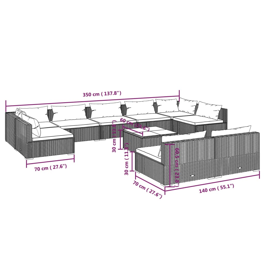 Garden Lounge Set Black