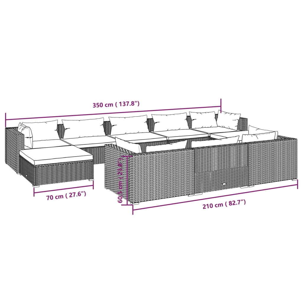 Garden Lounge Set Brown PE rattan, powder-coated steel, fabric