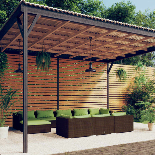 Garden Lounge Set Brown PE rattan, powder-coated steel, fabric