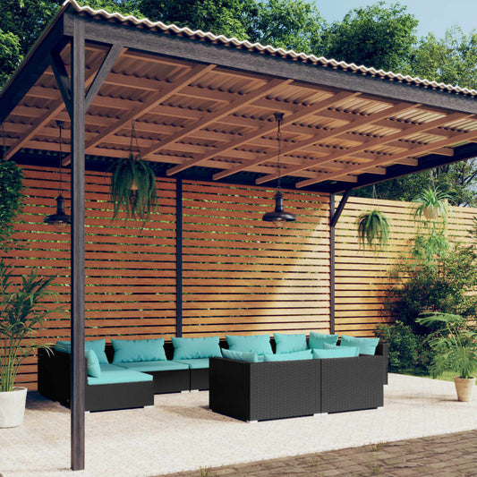 Garden Lounge Set Black PE rattan, powder-coated steel, plastic