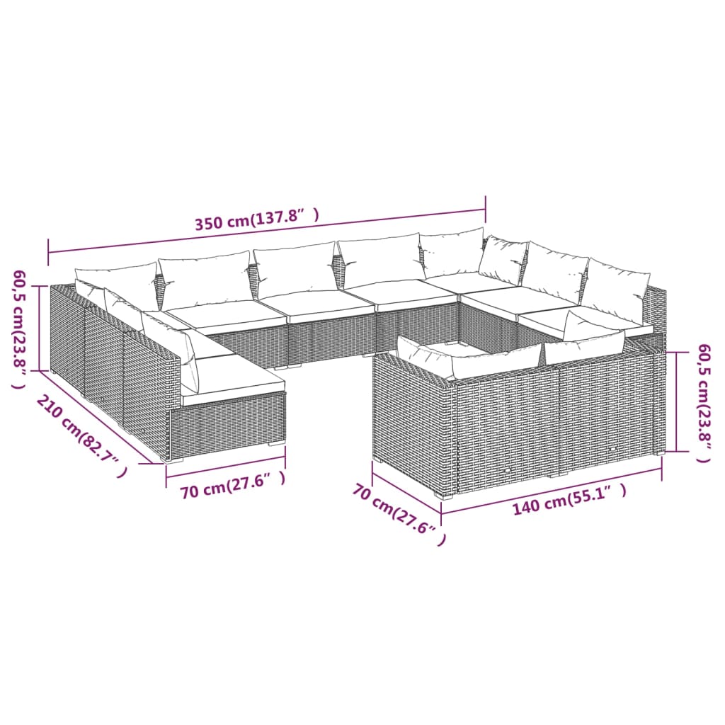 Garden Lounge Set Black PE rattan, powder-coated steel, plastic