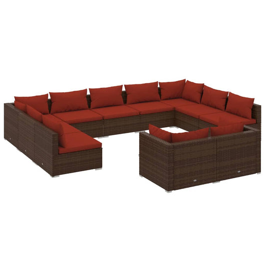 Garden Lounge Set Brown PE rattan, powder-coated steel, plastic