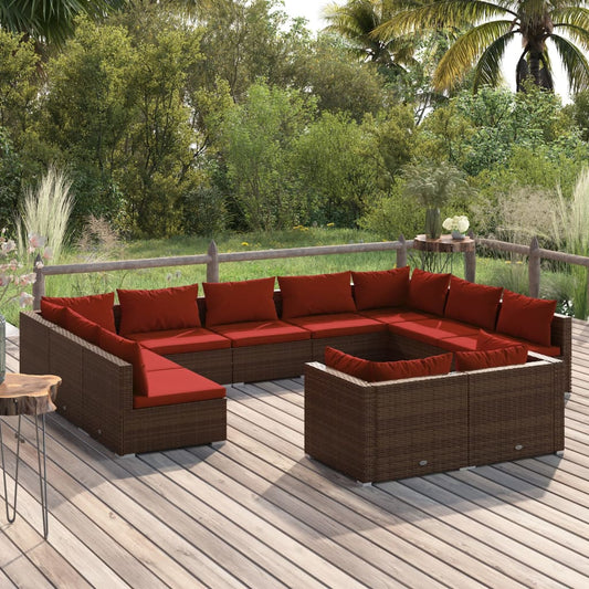 Garden Lounge Set Brown PE rattan, powder-coated steel, plastic