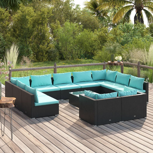 Garden Lounge Set Black PE rattan Large Modular