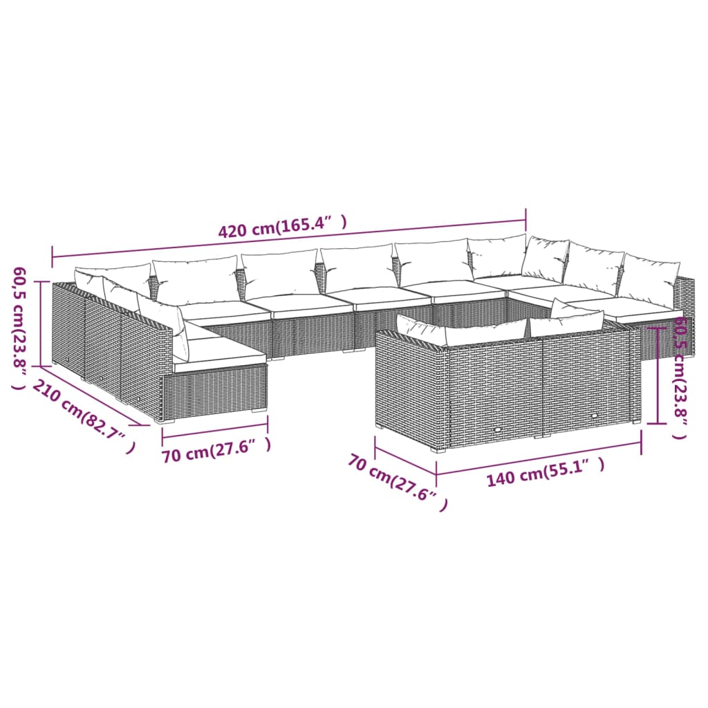 Garden Lounge Set Brown PE rattan, powder-coated steel, plastic