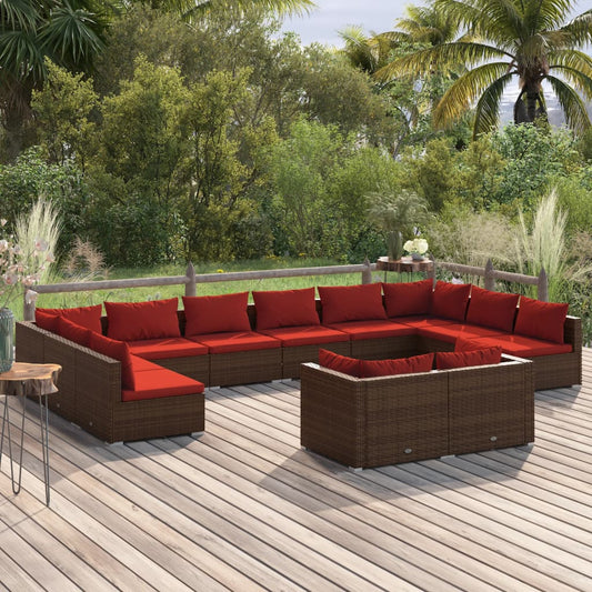 Garden Lounge Set Brown PE rattan, powder-coated steel, plastic