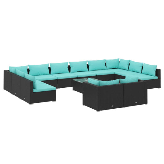 Garden Lounge Set Black PE rattan Large Modular