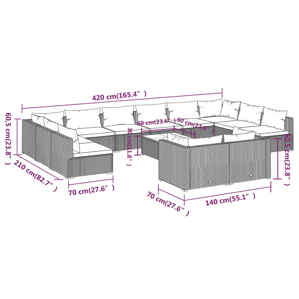 Garden Lounge Set Black PE rattan Large Modular
