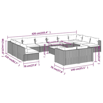 Garden Lounge Set Black PE rattan Large Modular