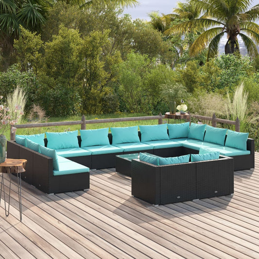 Garden Lounge Set Black PE rattan Large Modular