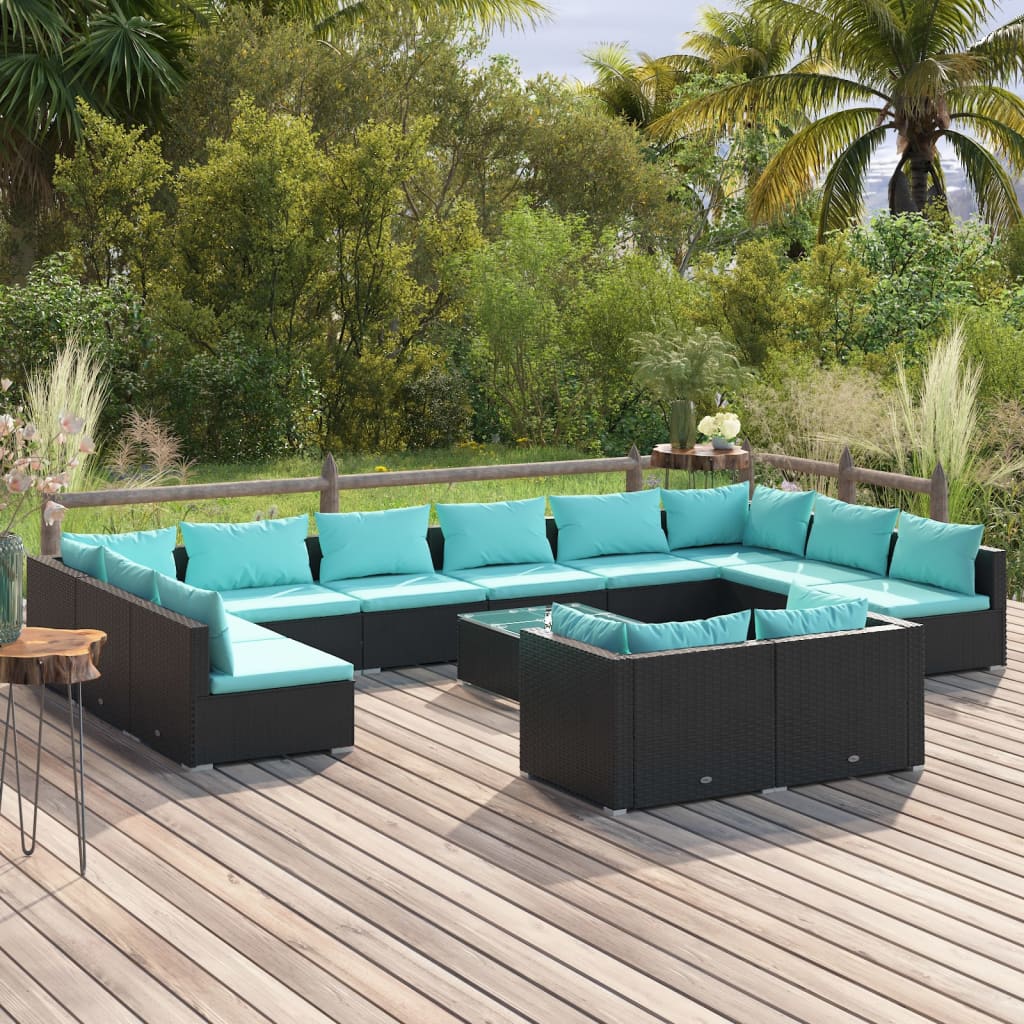 Garden Lounge Set Black PE rattan Large Modular