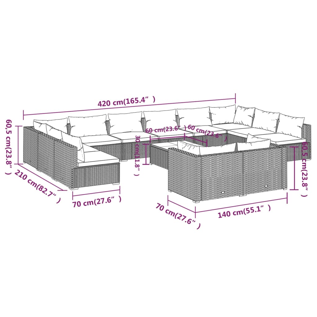 Garden Lounge Set Brown PE rattan Large Garden Lounge Set