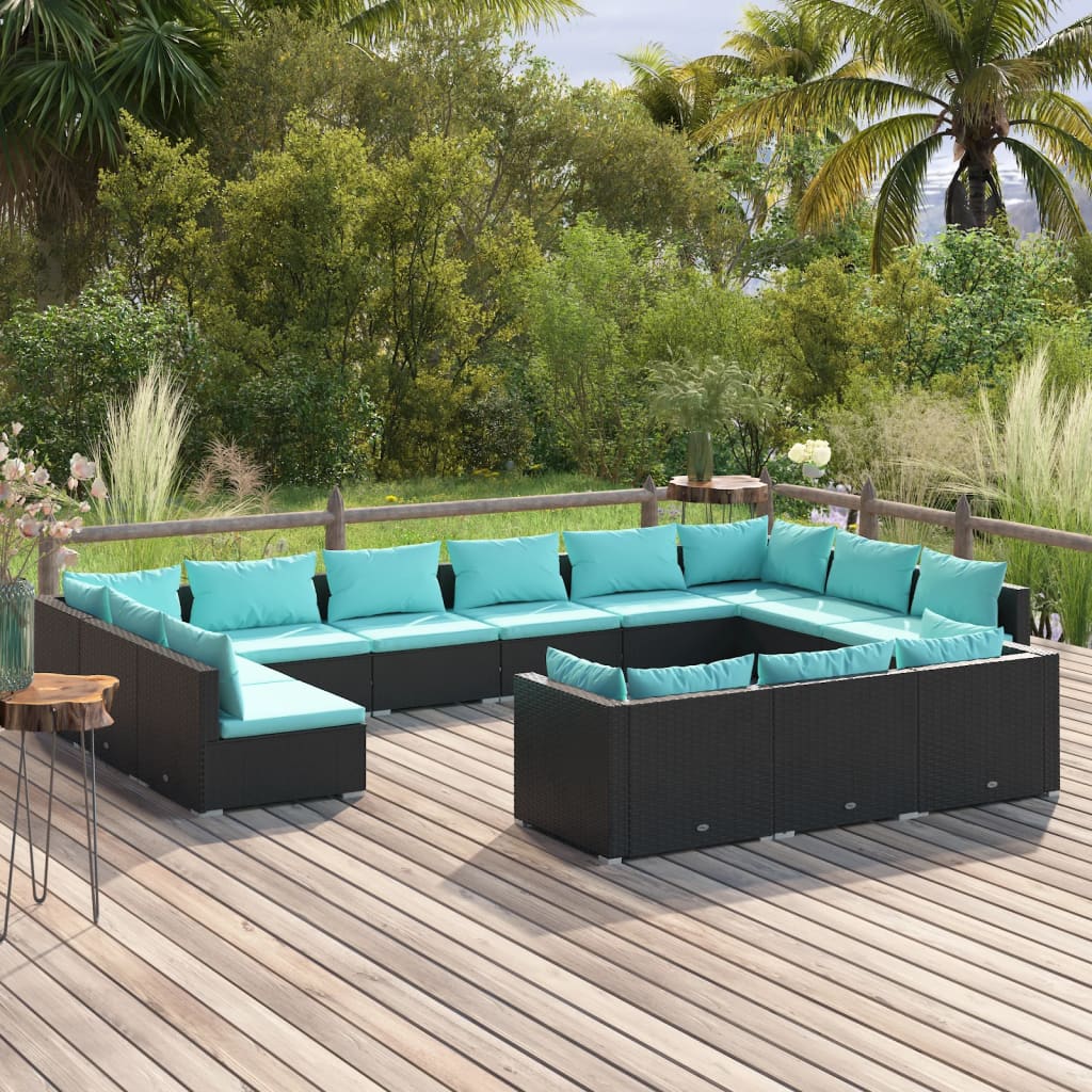 Garden Lounge Set Black and Water Blue